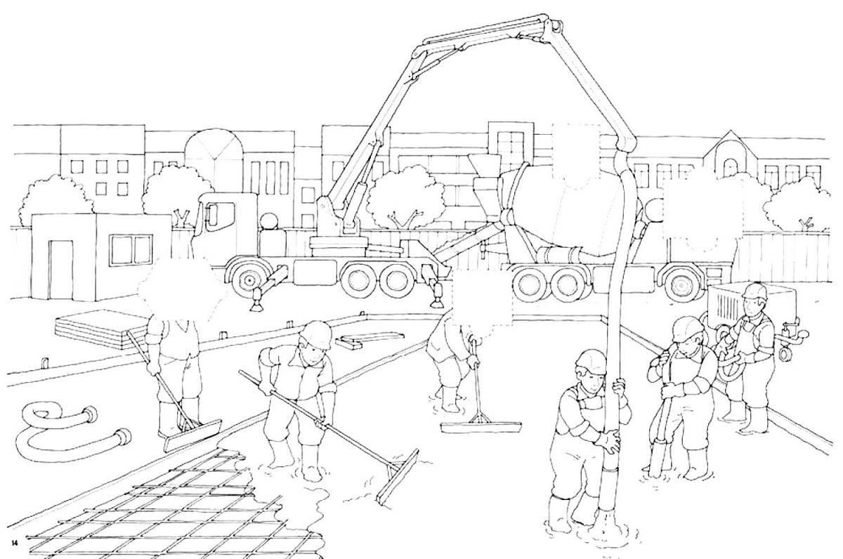 Colorful bright construction coloring page