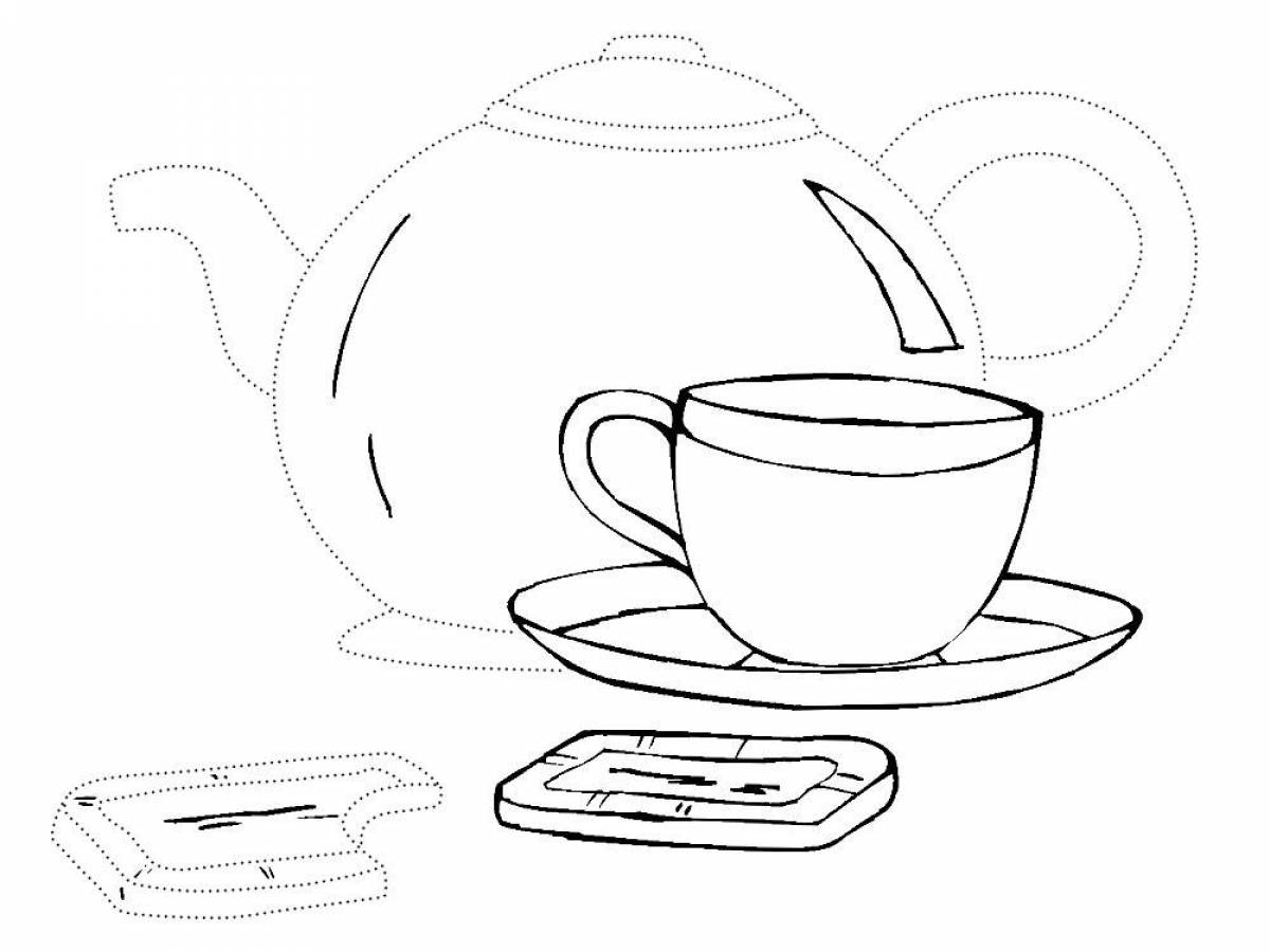 Amazing tea set coloring page