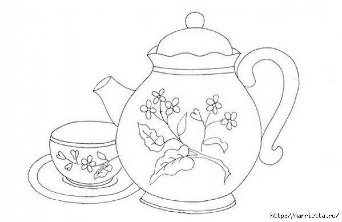 Charming tea set coloring book