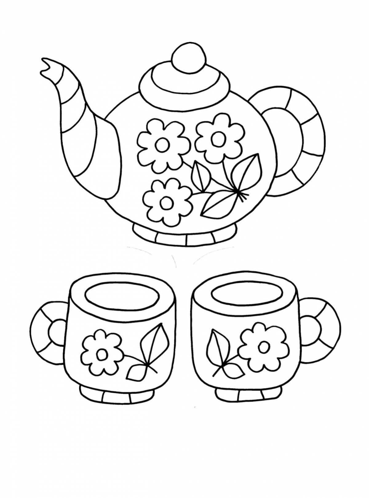 Great tea set coloring page