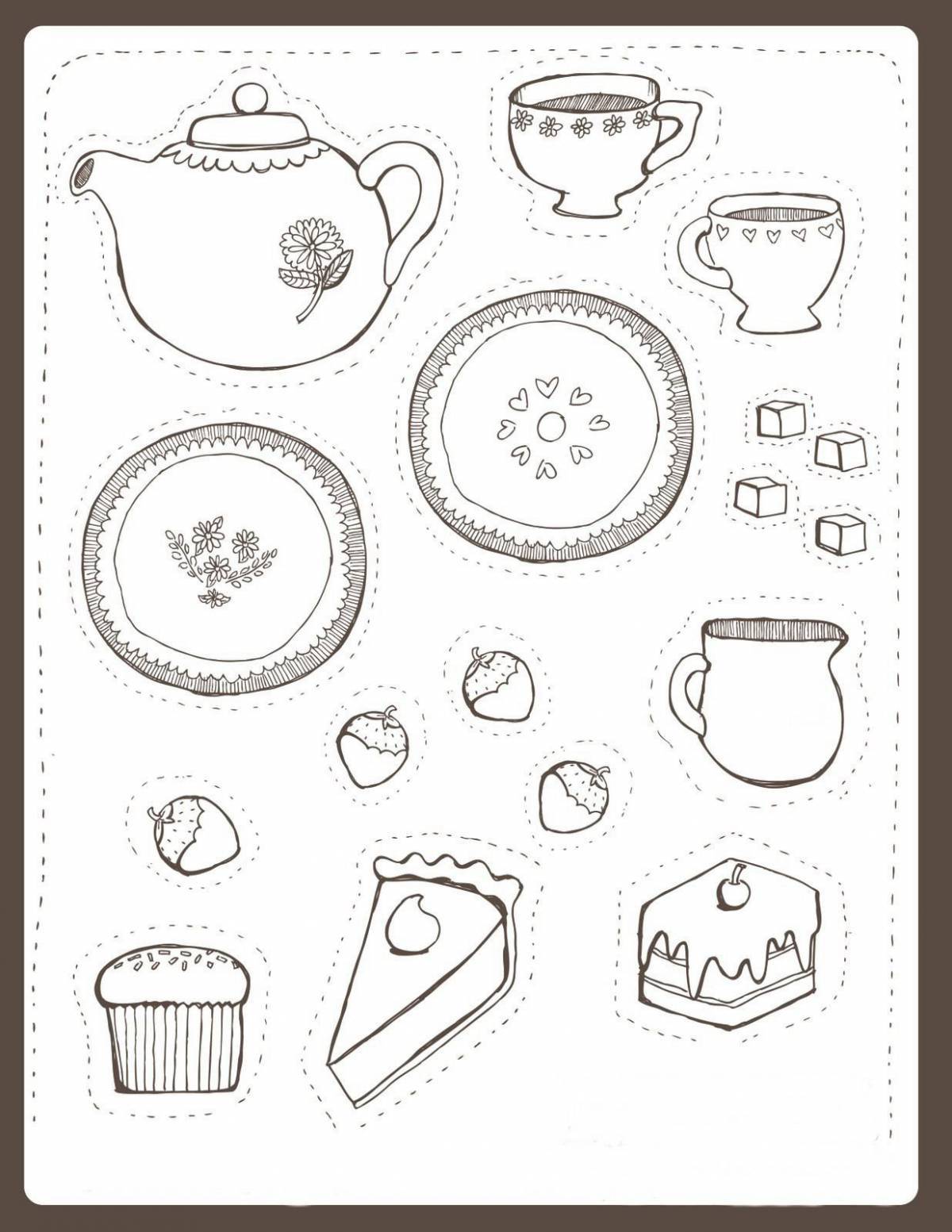 Large tea set coloring page
