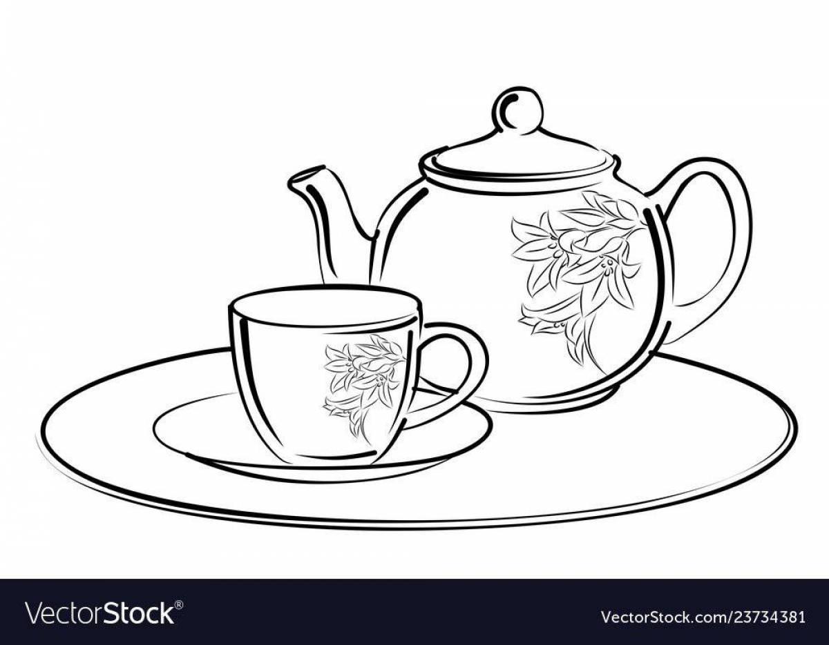 Harmonious tea set coloring page