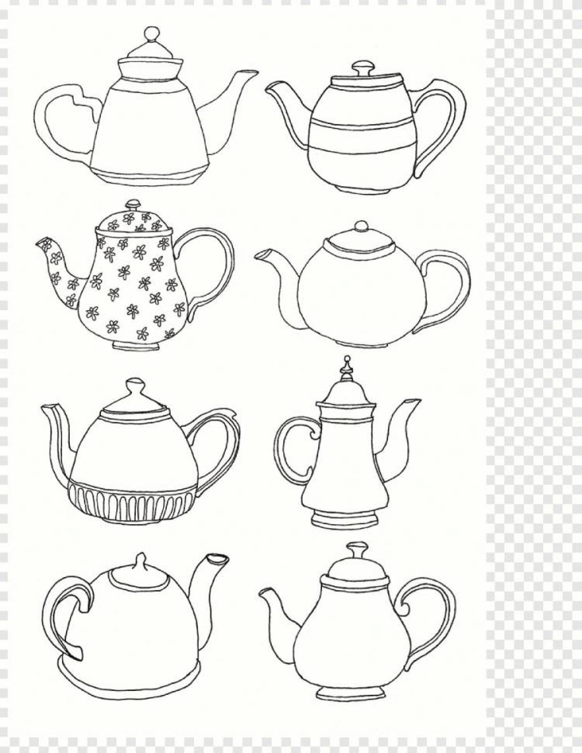 Impressive tea set coloring page