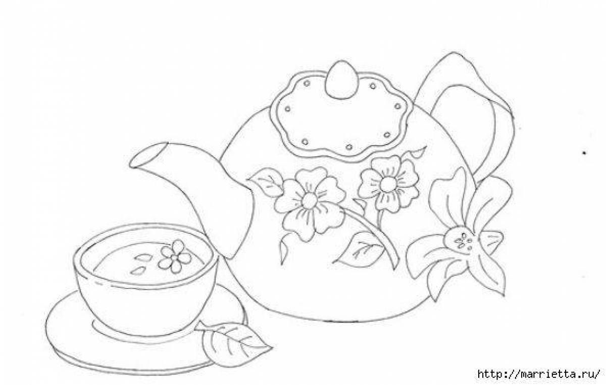 Gorgeous tea set coloring page