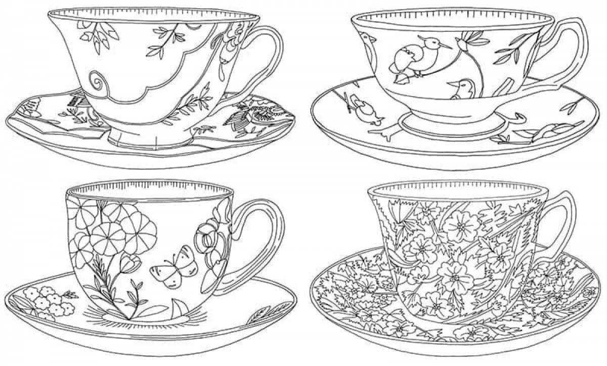 Decorated tea set coloring page