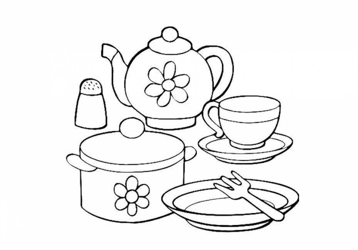 Cute tea set coloring page
