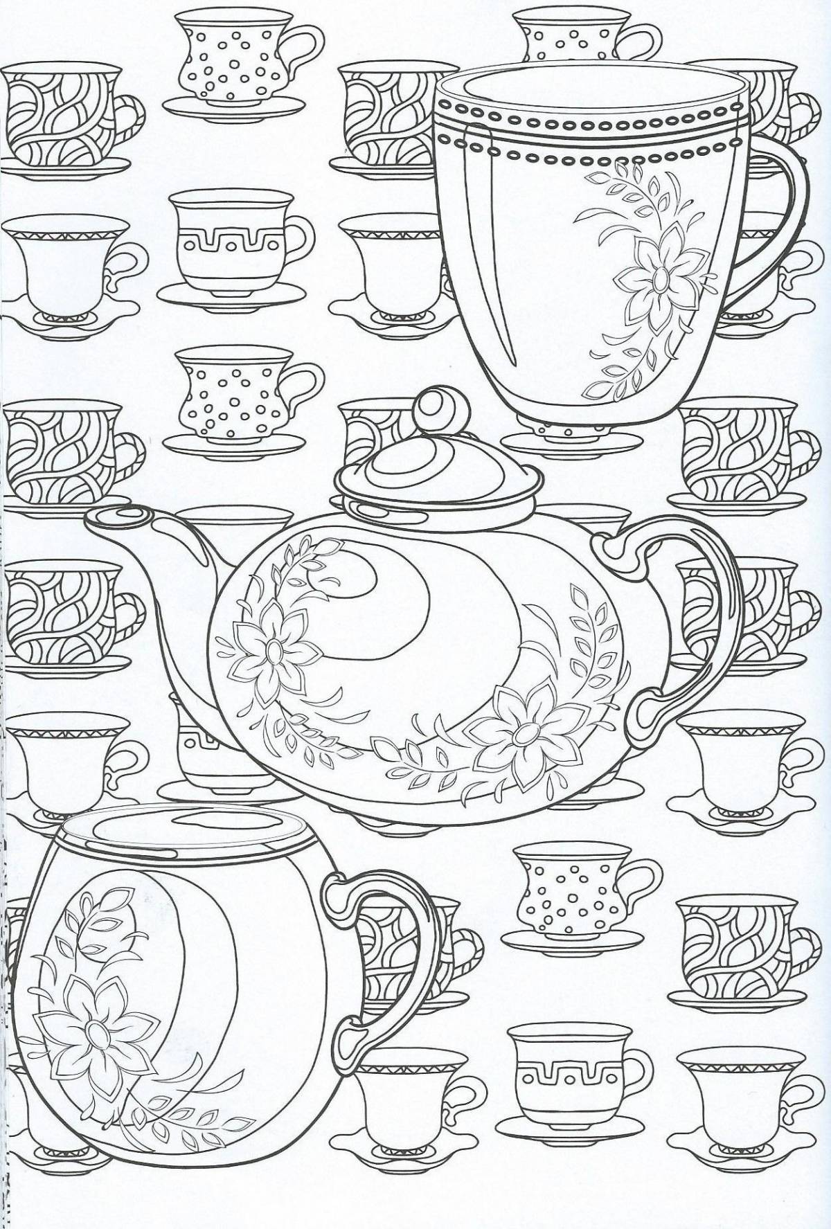Exquisite tea set coloring book