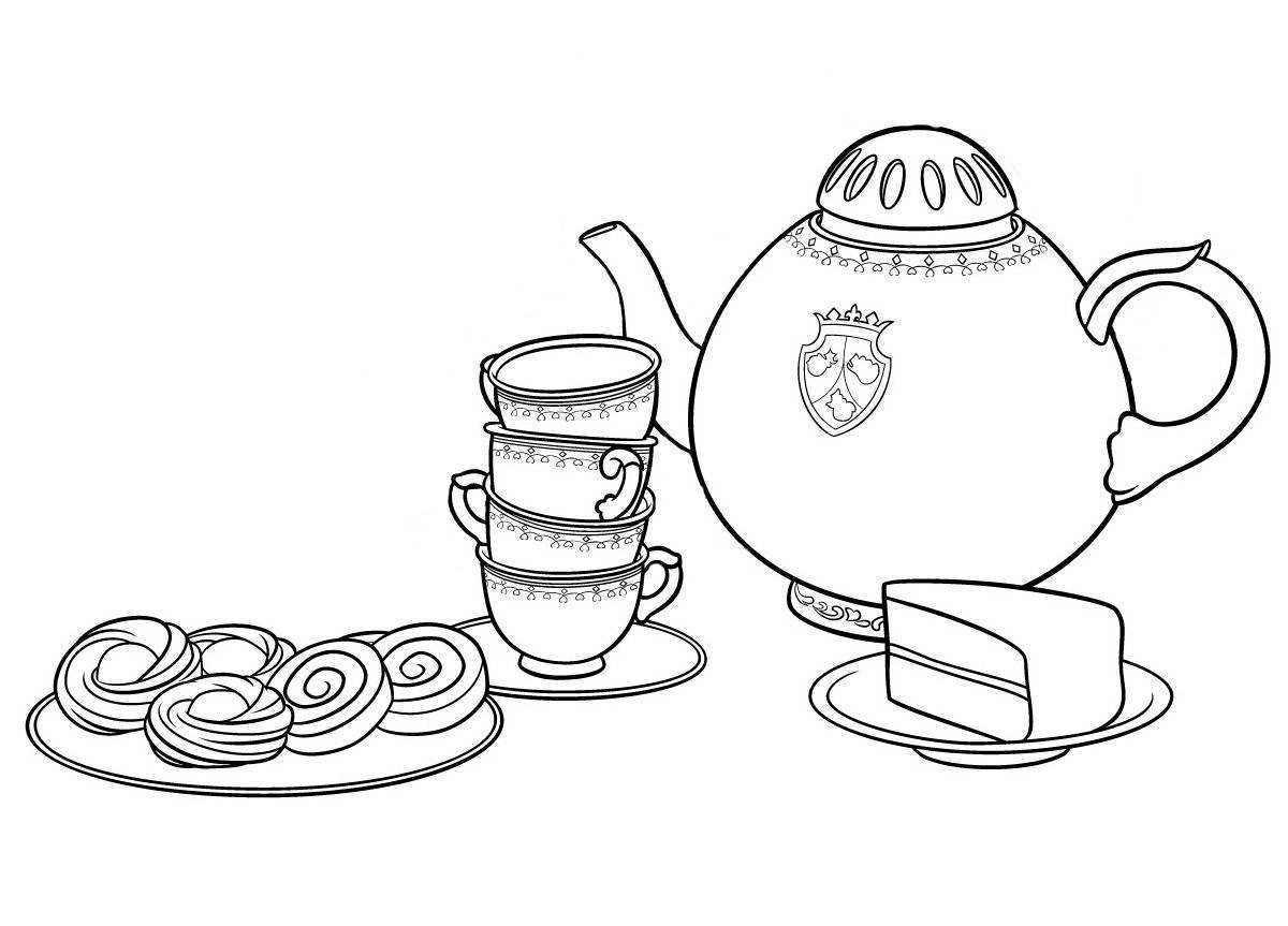 Awesome tea set coloring page