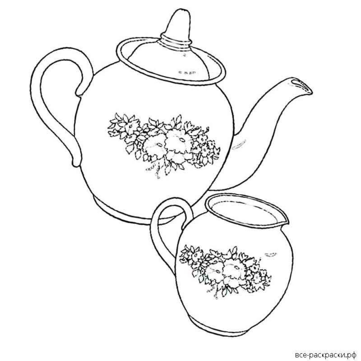 Coloring page stylish tea set