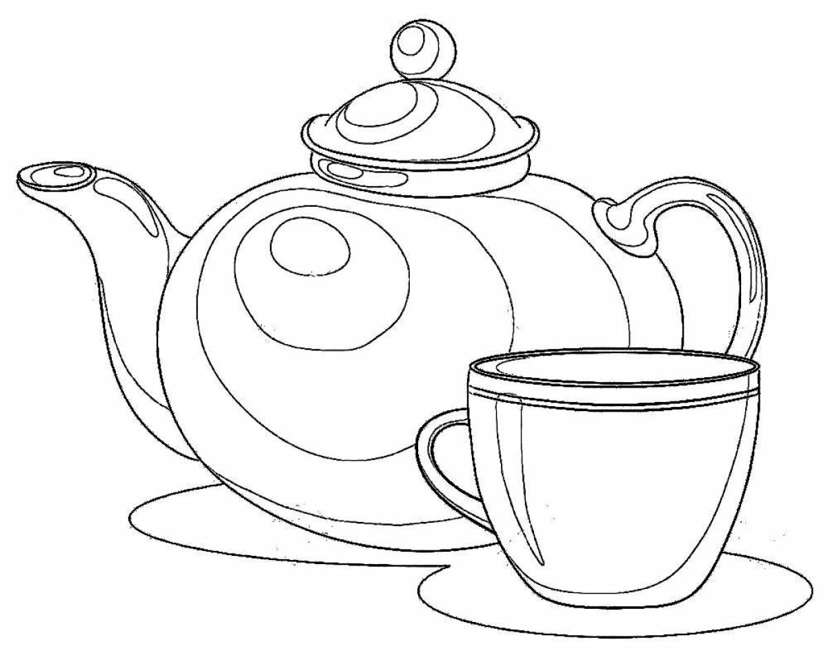Great tea set coloring page
