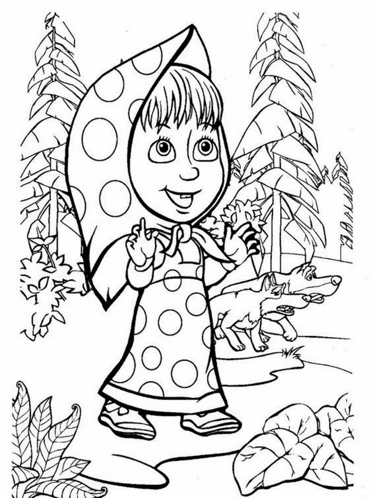 Glowing Masha and the bear coloring page