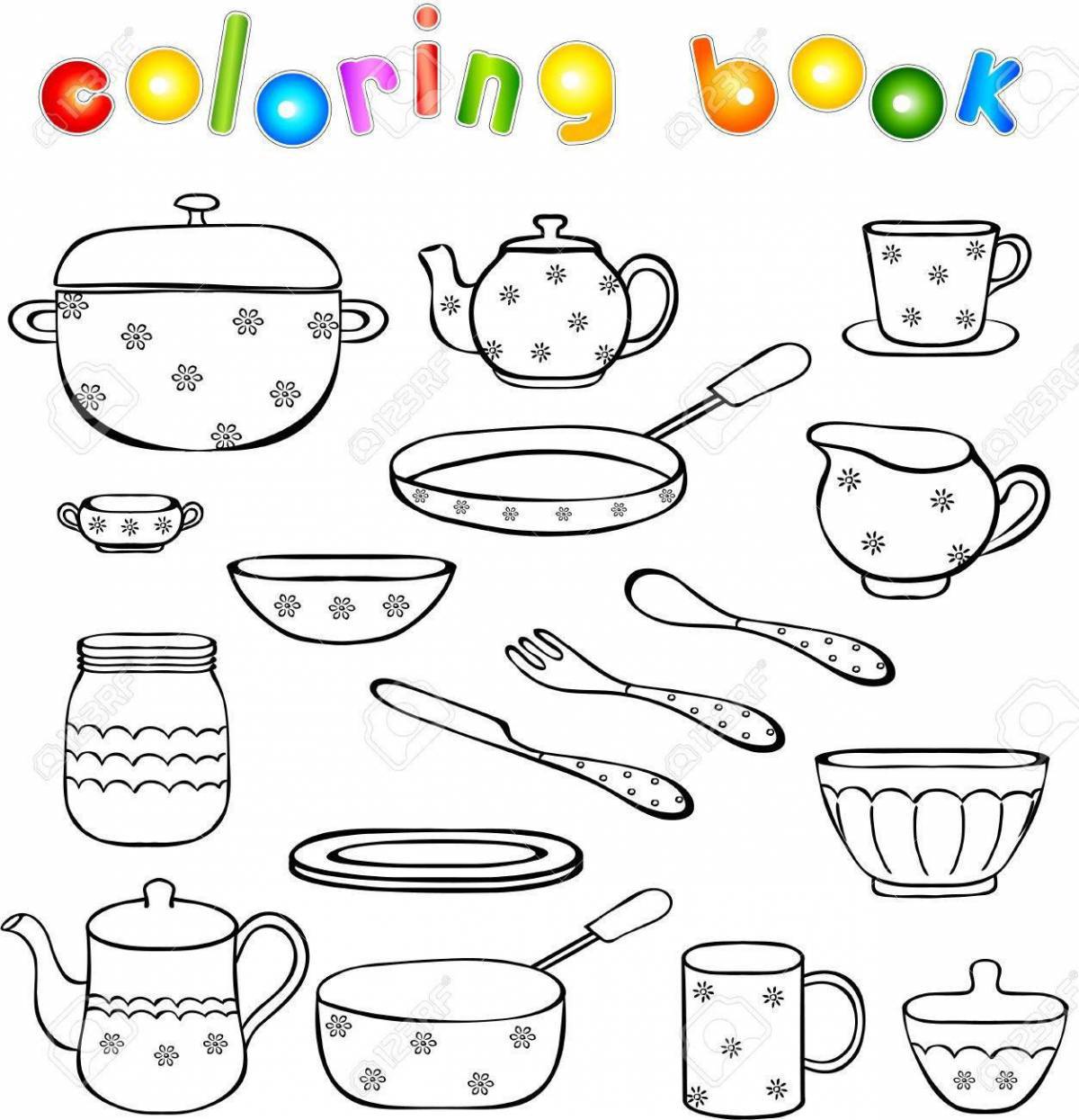 Creative tableware coloring book for children 6-7 years old