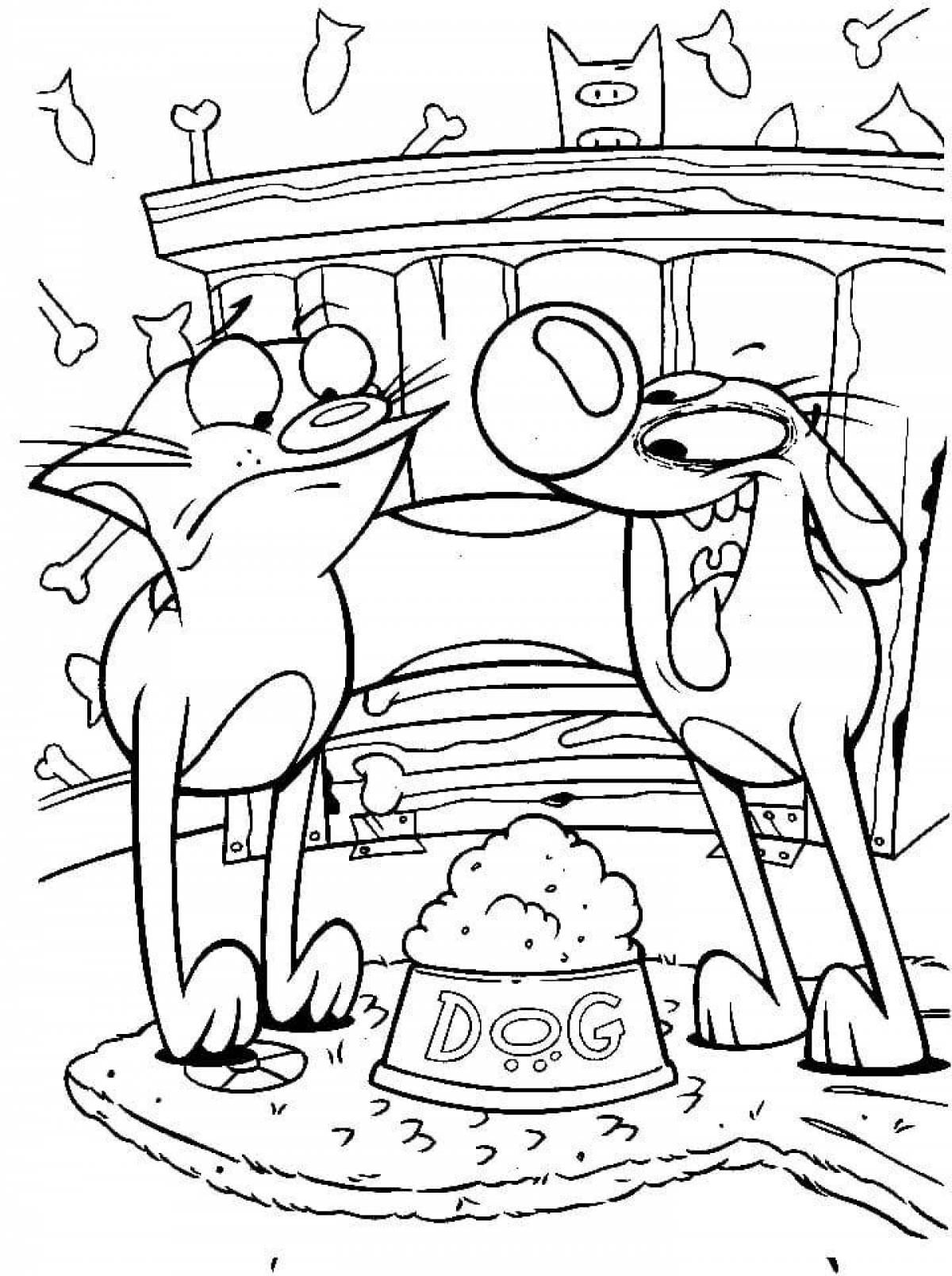 Colorful cat dog coloring page