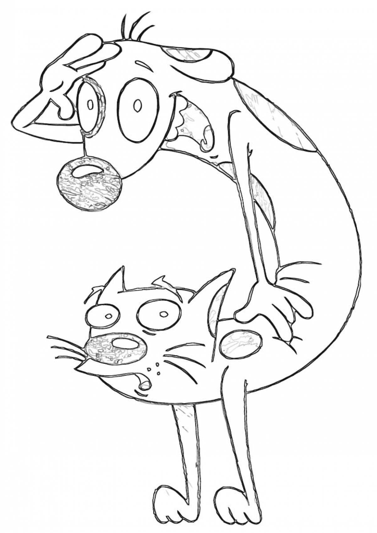 Coloring page of a sociable cat dog