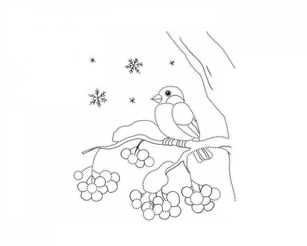 Adorable winter birds coloring page