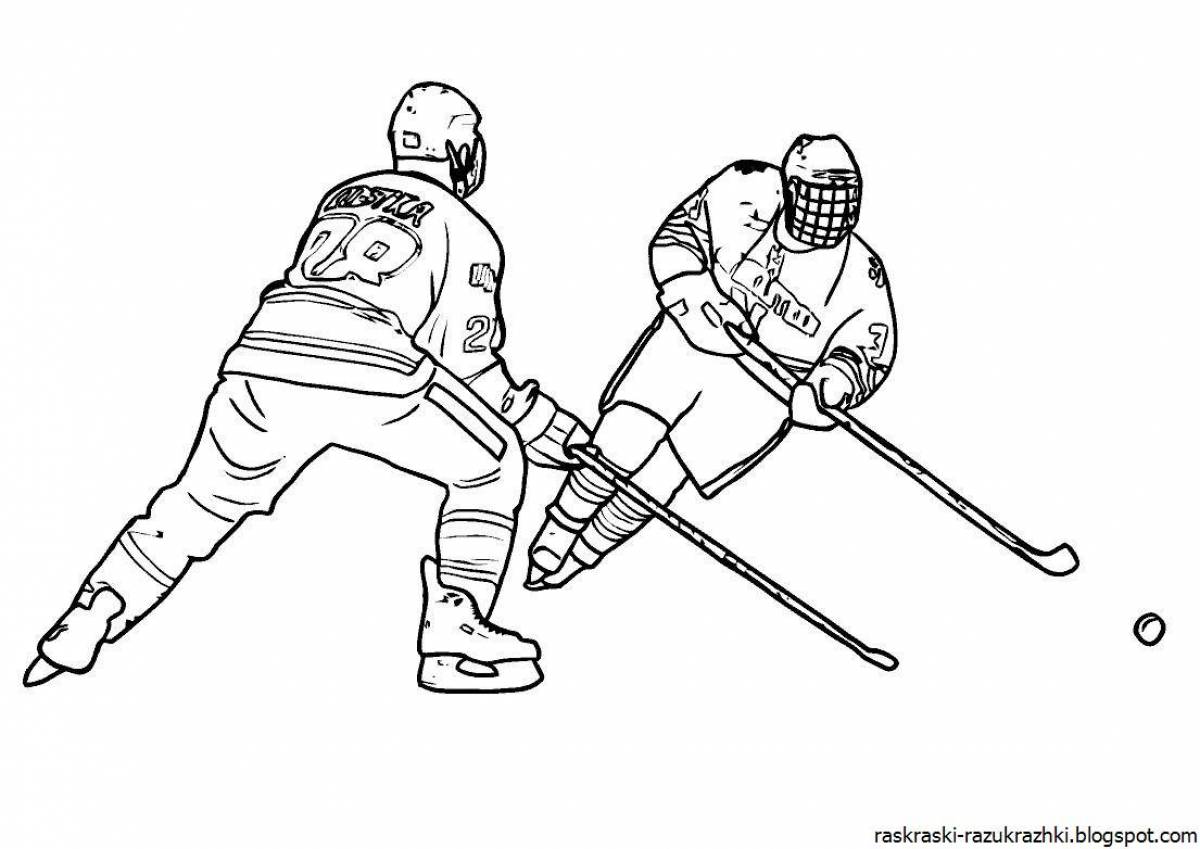 Coloring page playful hockey player for kids