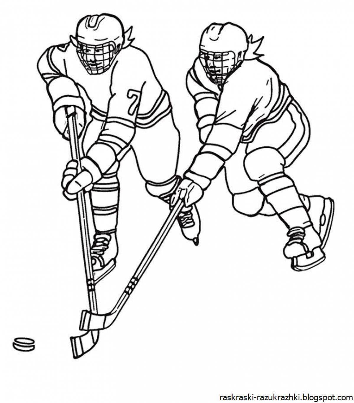 Coloring book outstanding hockey player for kids