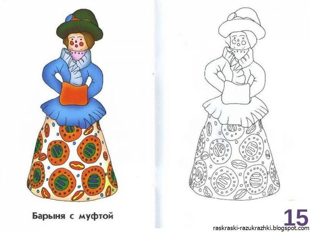 Creative coloring young lady Dymkovo toy