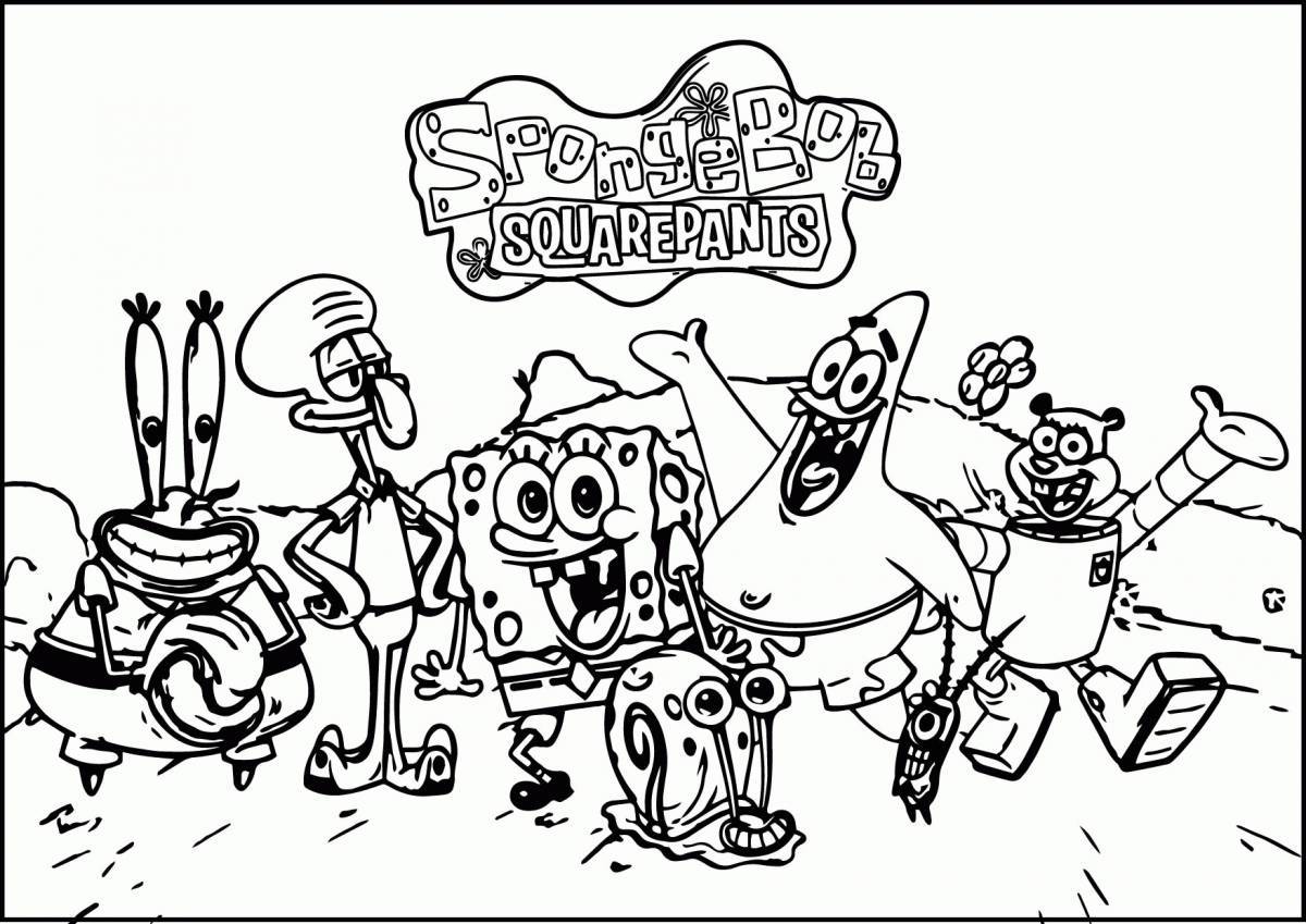 Joyful spongebob and his friends