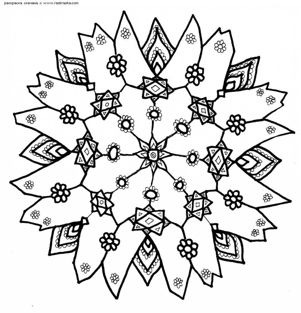Bright coloring snowflake for children 5-6 years old
