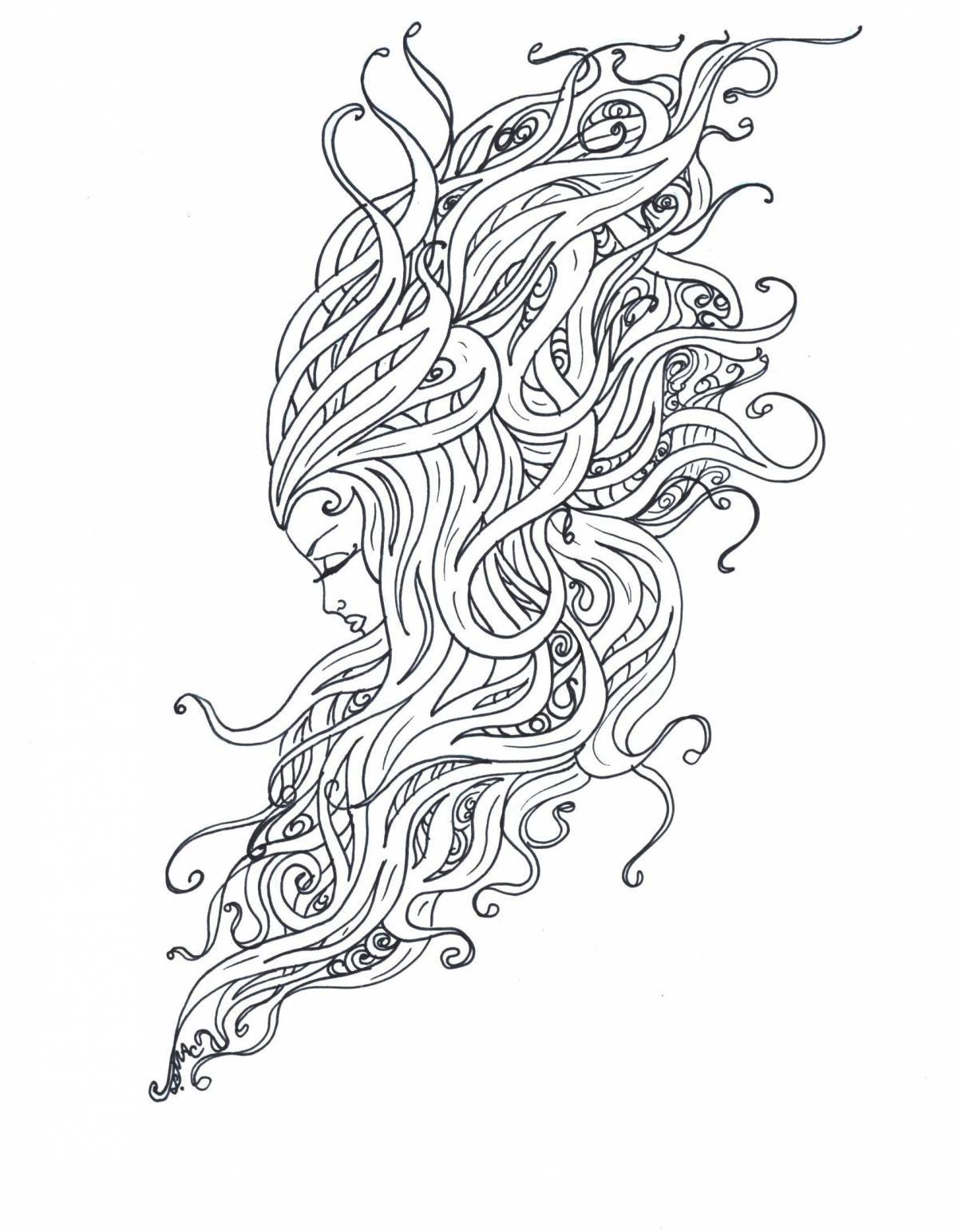 Messy hair coloring page