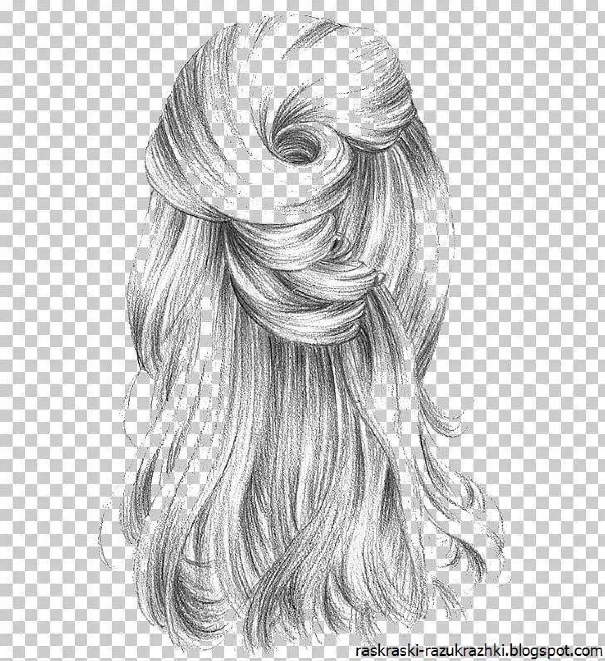 Страница раскраски длинных волос