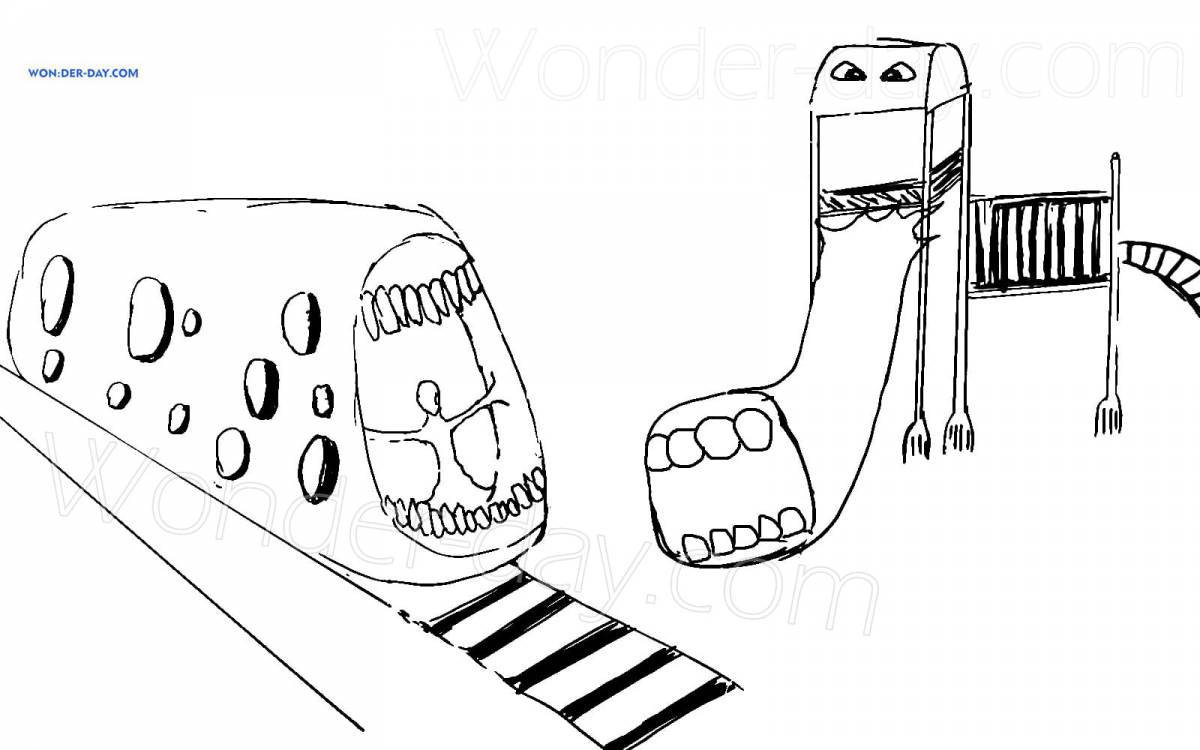 Фото Красочная анимационная раскраска «пожиратель автобусов»
