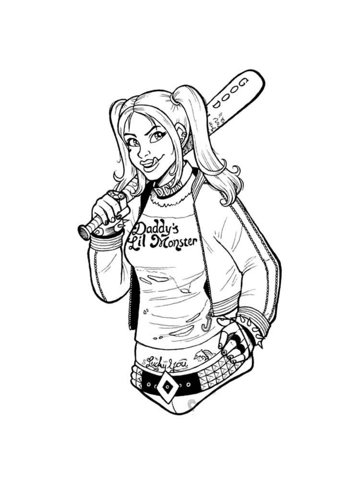 Glittering harley quinn coloring page