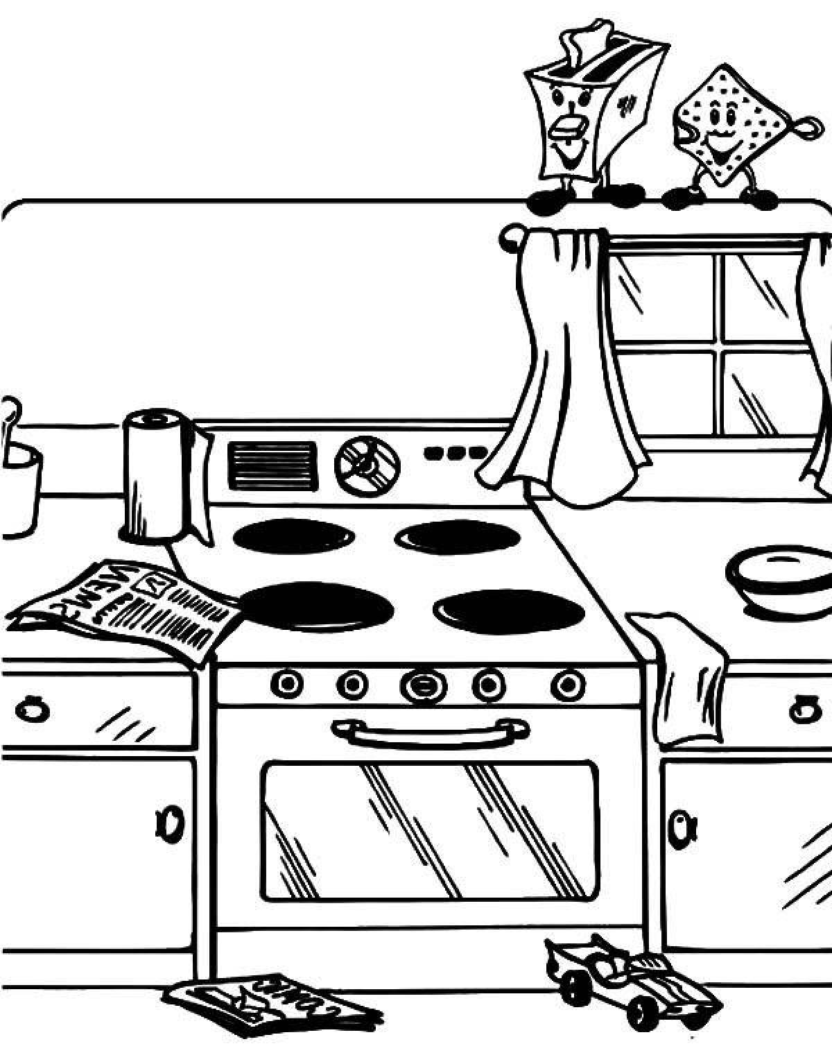 Fun coloring kitchen for kids