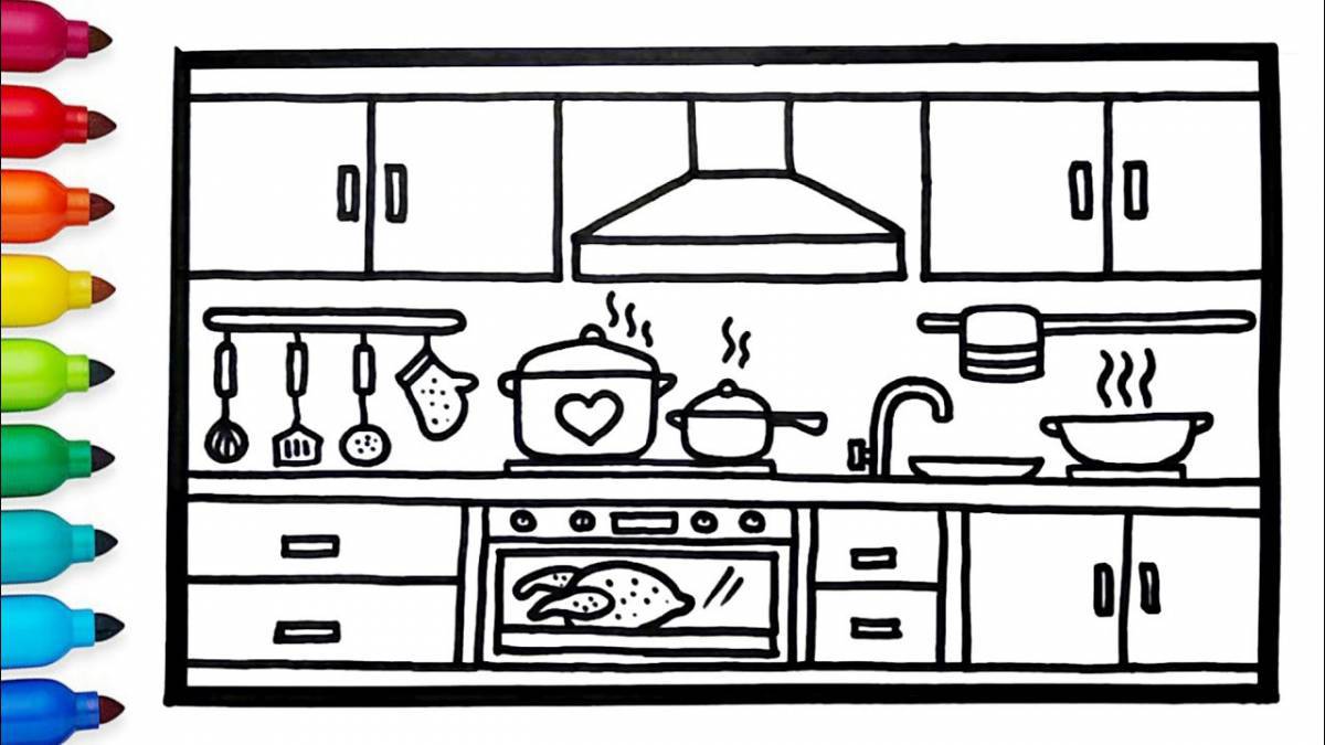 Fun coloring kitchen for kids