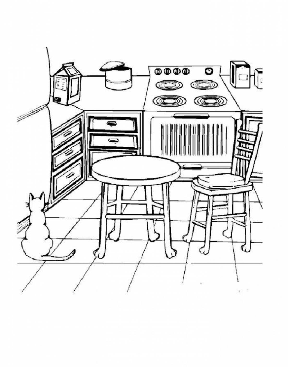 Playful kitchen coloring book for babies