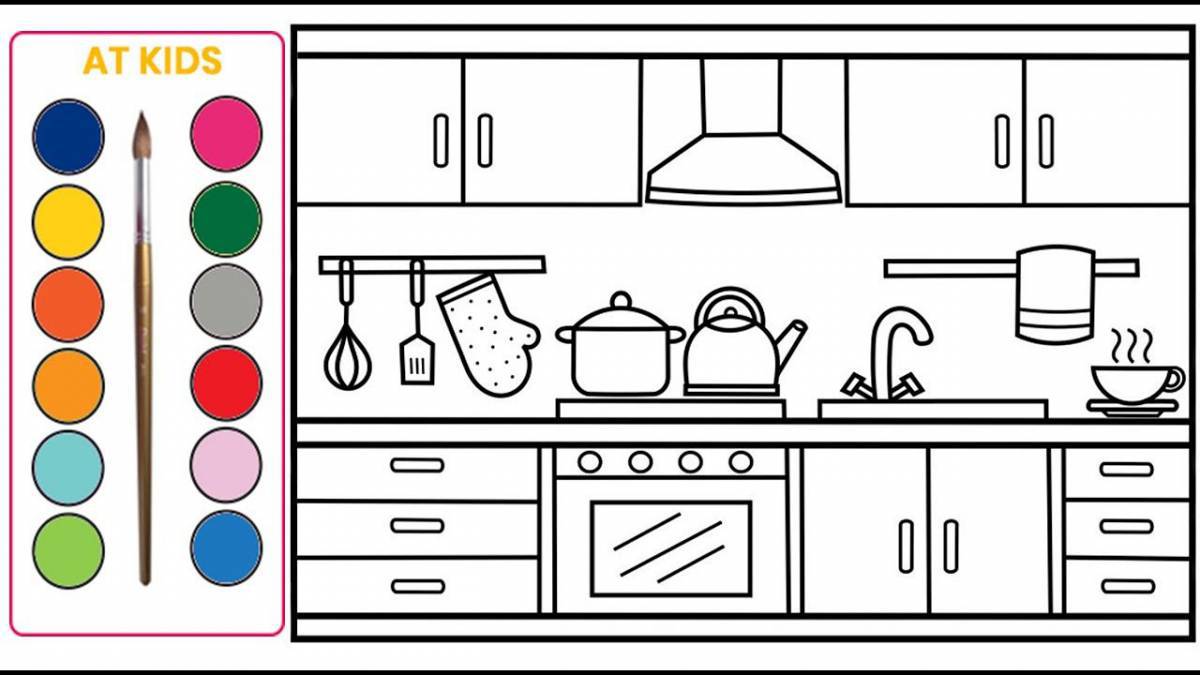 Cute kitchen coloring book for babies
