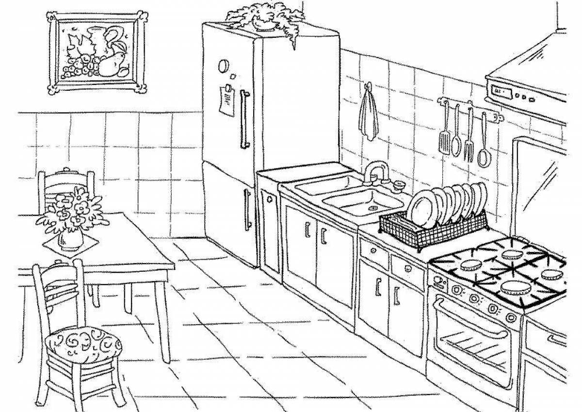 Shining Kitchen Coloring Page for Toddlers