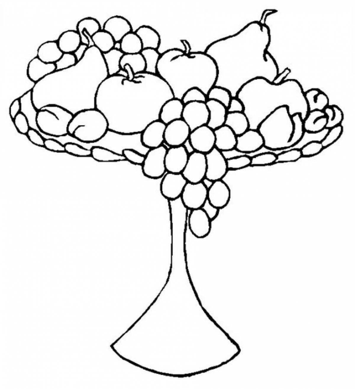 Раскраска натюрморт с фруктами и вазой