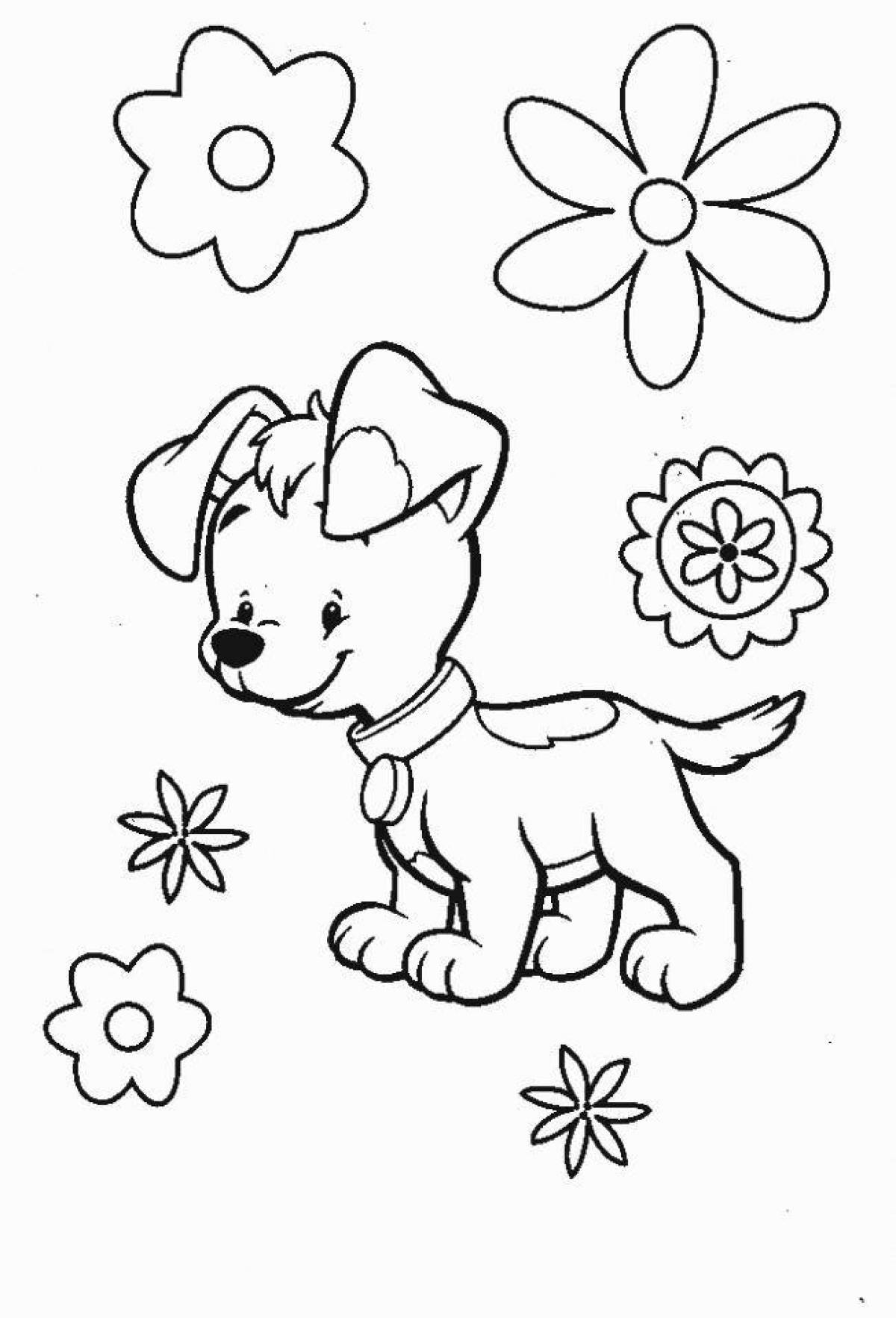Happy dog ​​coloring book for kids 3-4 years old