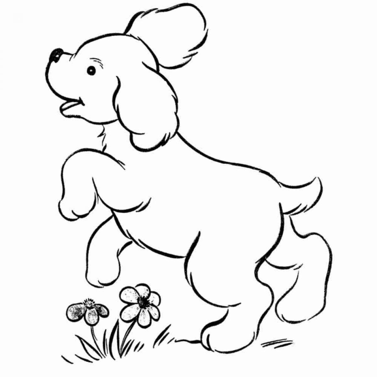 Excited dog coloring pages for 3-4 year olds