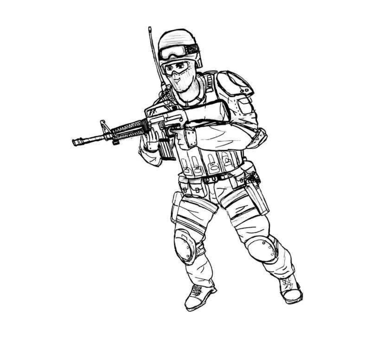 Colorful riot police coloring page