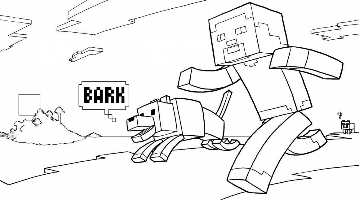 Веселая страница раскраски собаки minecraft