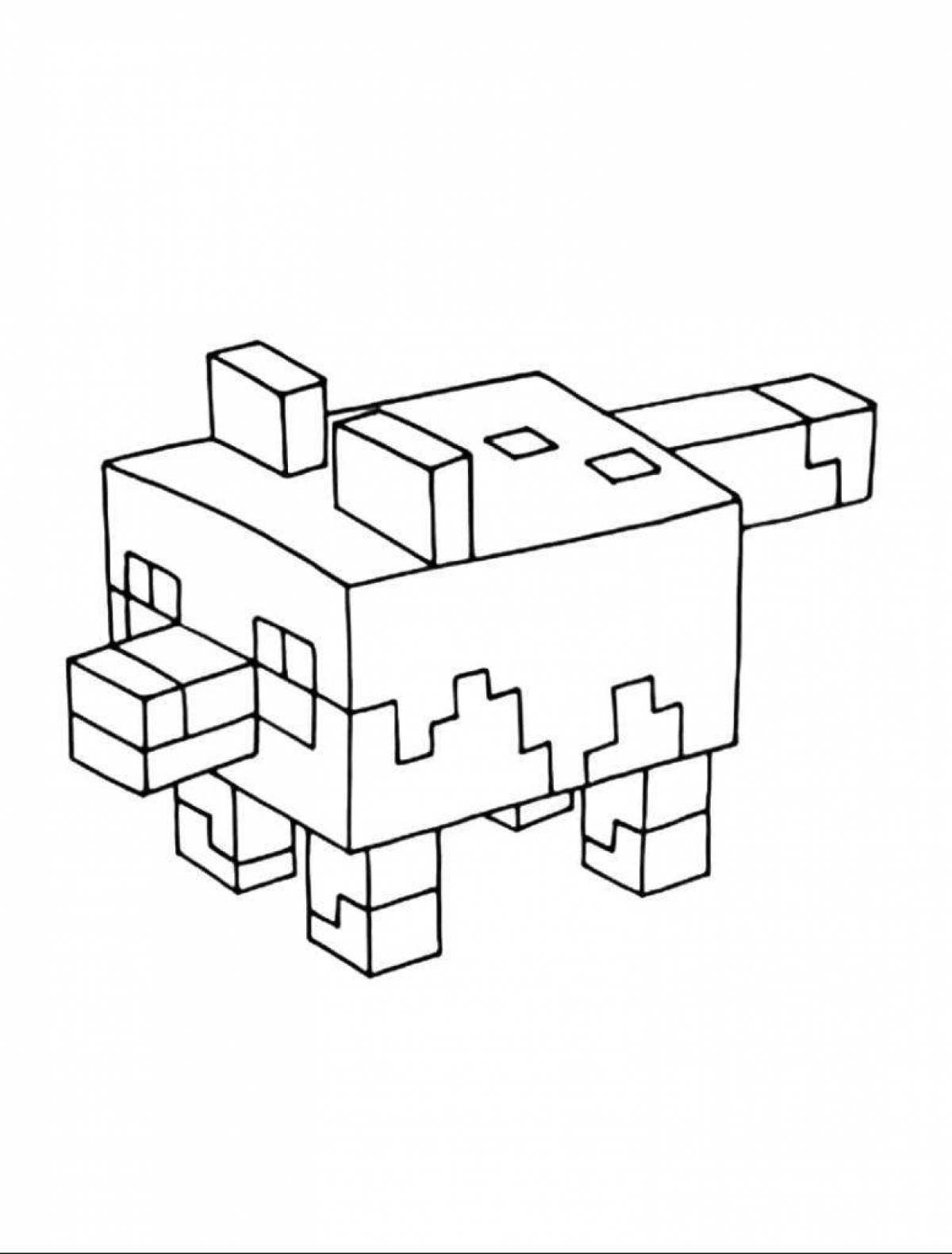 Detailed minecraft dog coloring page