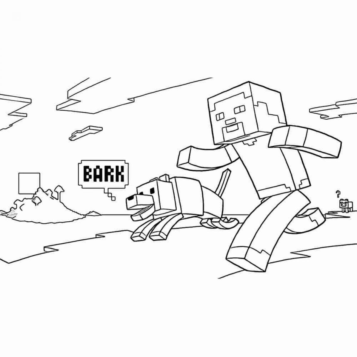 Colorful minecraft dog coloring page
