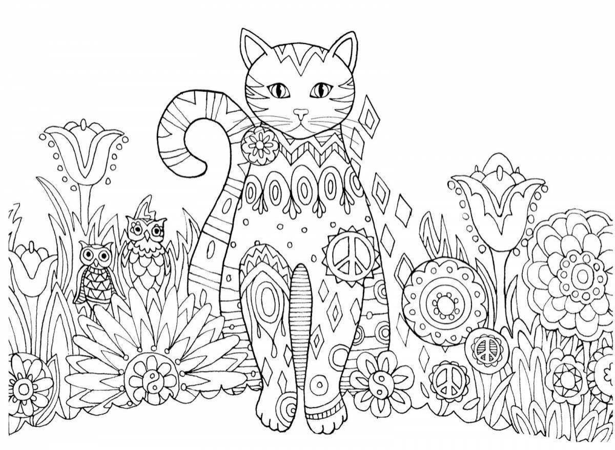 Раскраска гармоничный кот антистресс