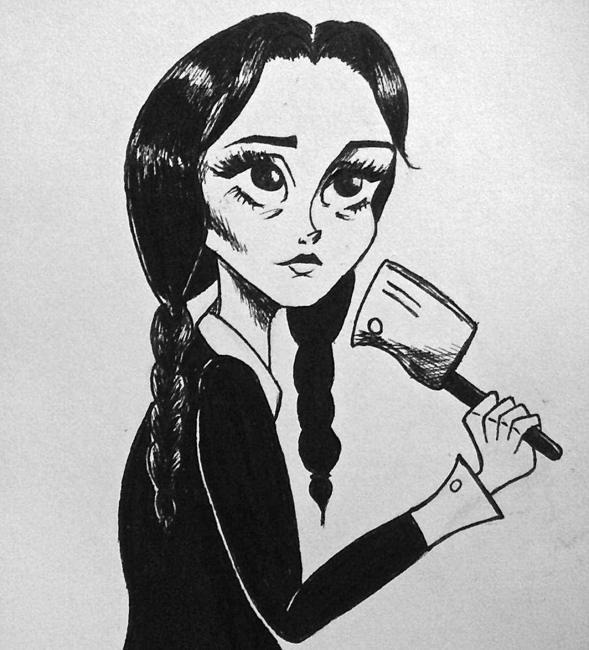 Как нарисовать wednesday addams