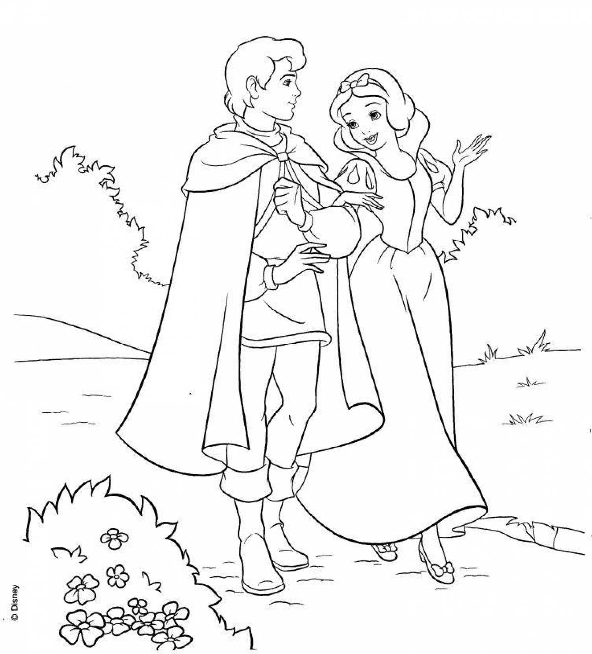 Раскраска принцесса Белоснежка с принцем