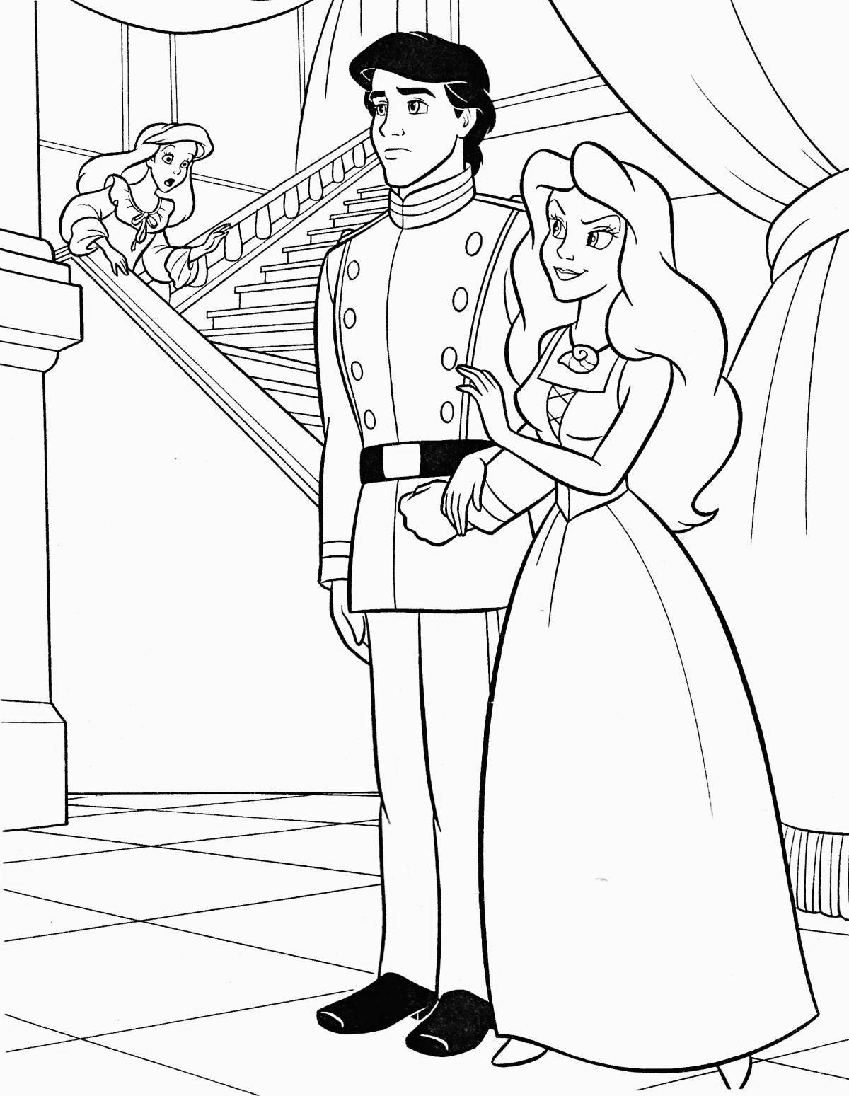 Coloring book shining prince and princess