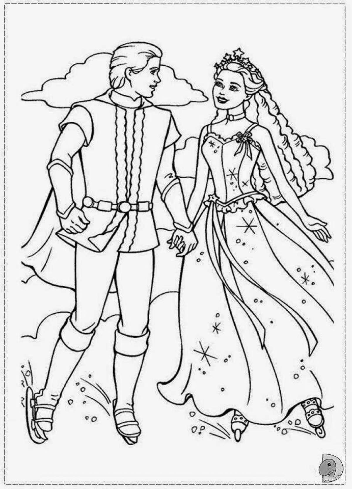 Colorful prince and princess coloring book