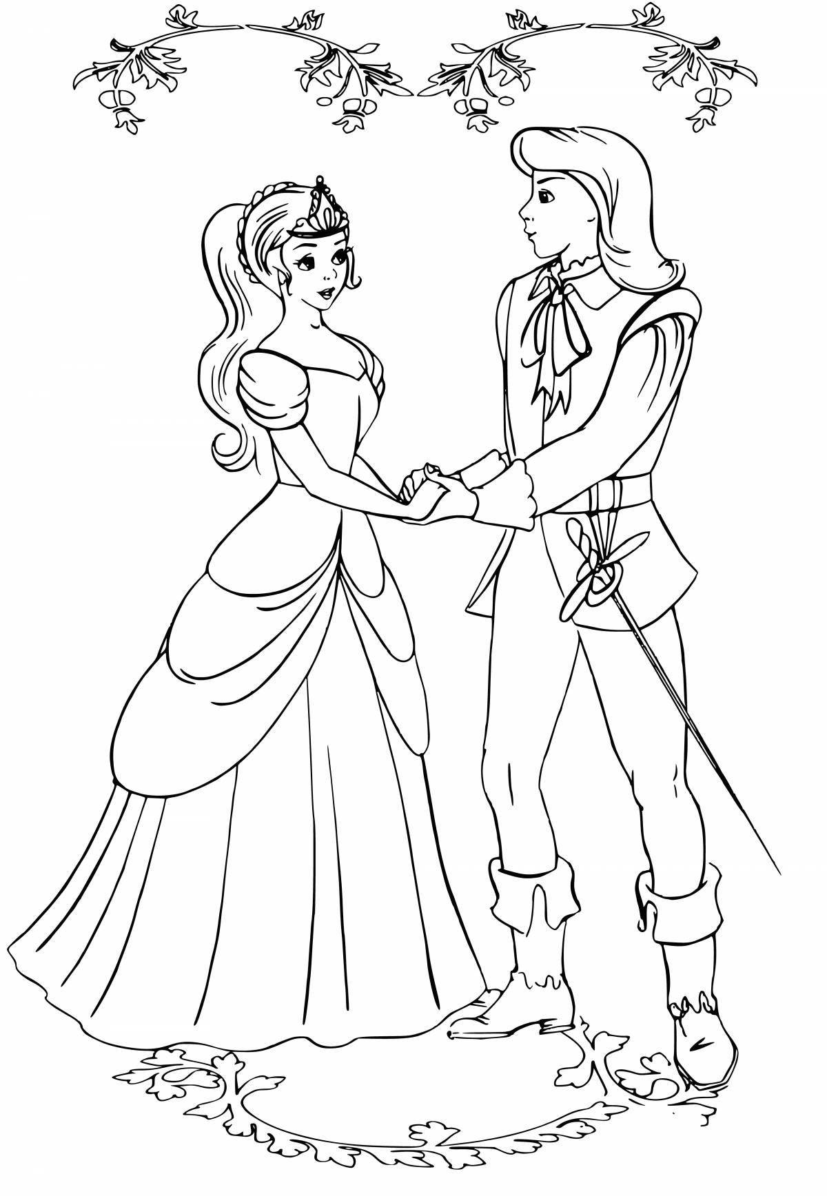 Fancy prince and princess coloring page