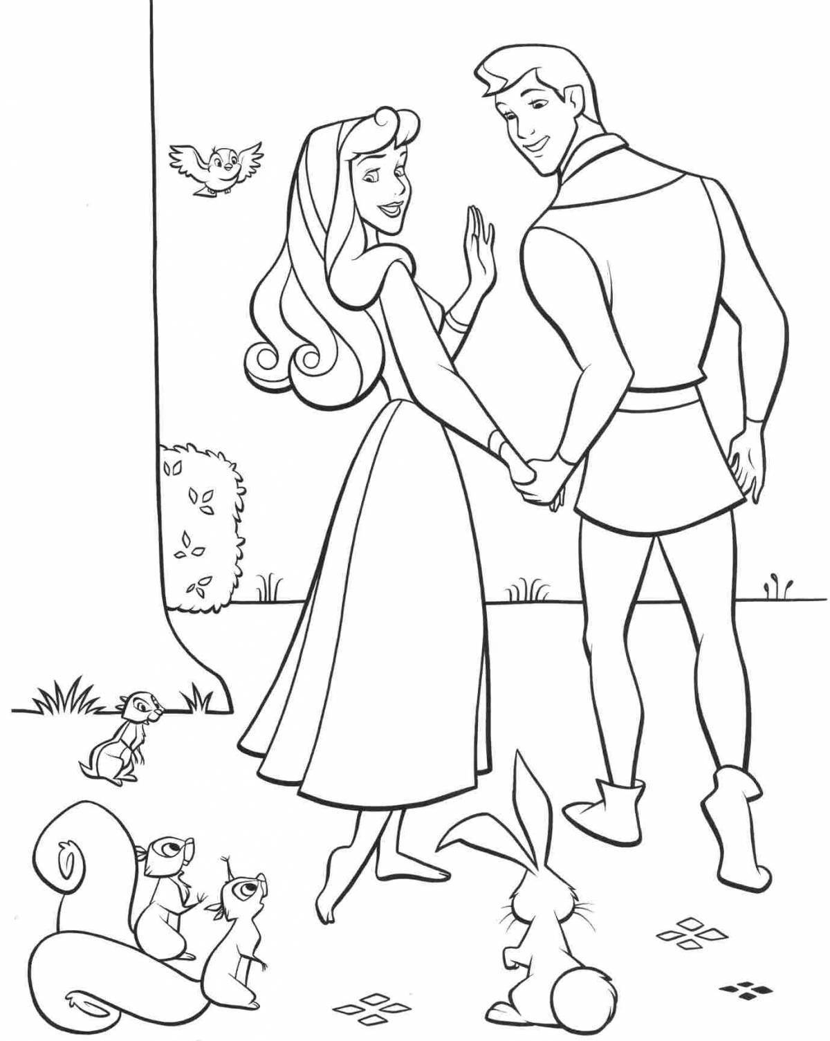 Coloring book luxury prince and princess