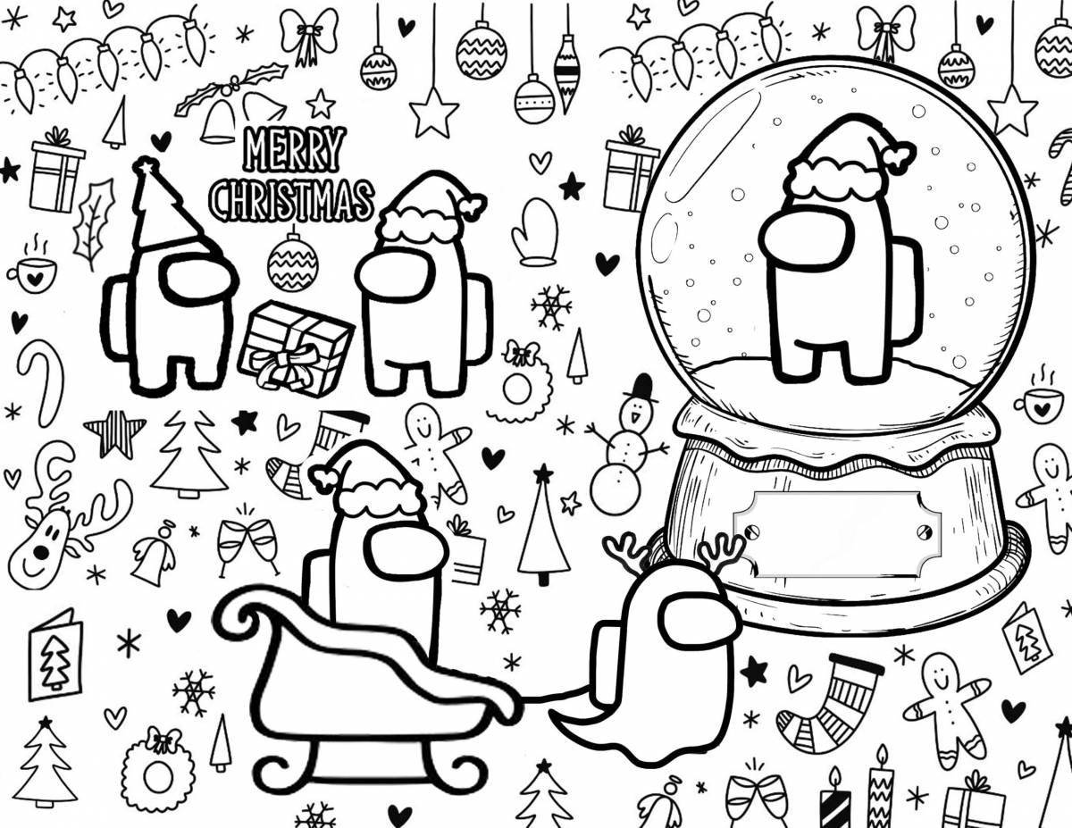 Among Us Exciting Christmas Coloring Page