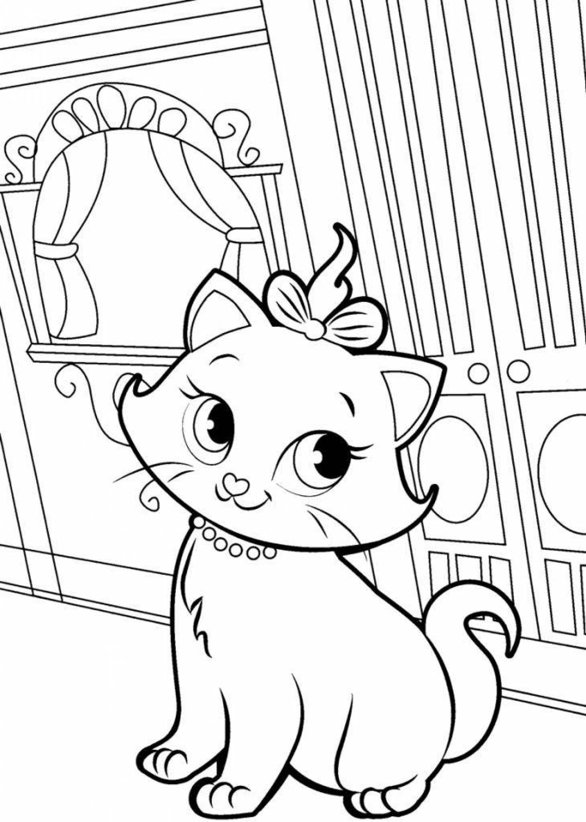 Fluffy cat coloring pages for girls