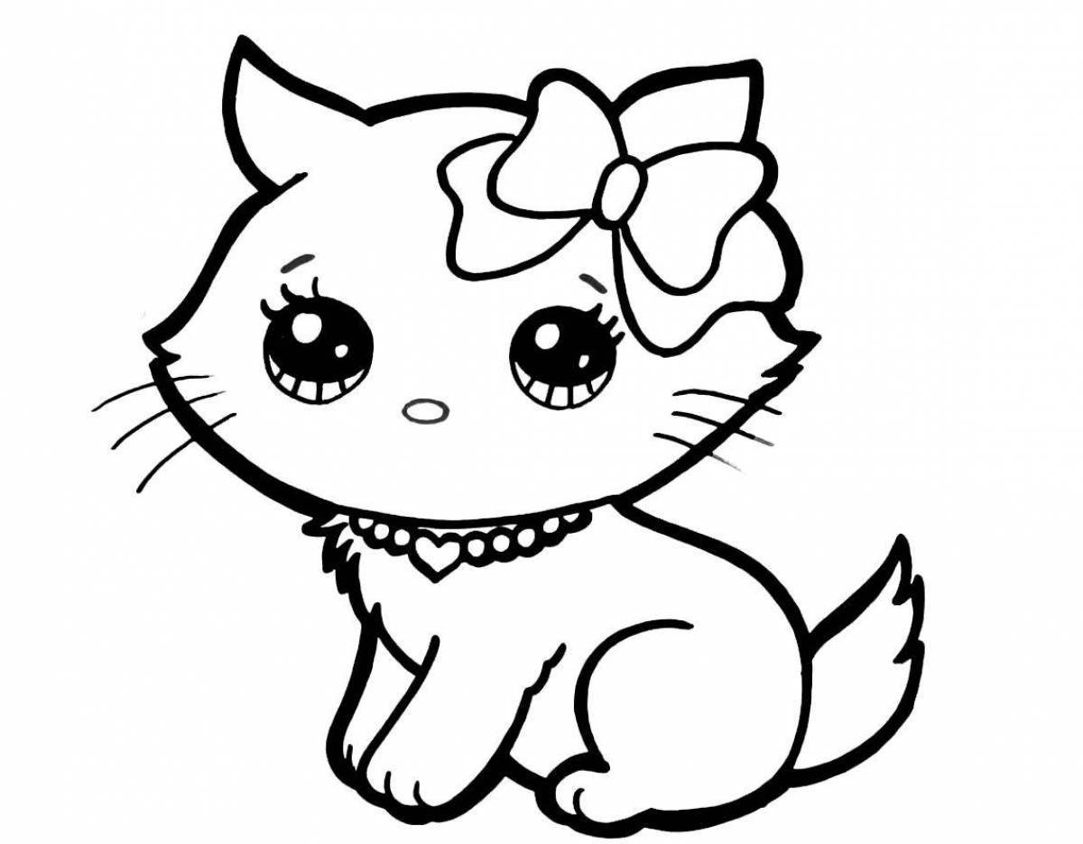 Fluffy cat coloring pages for girls